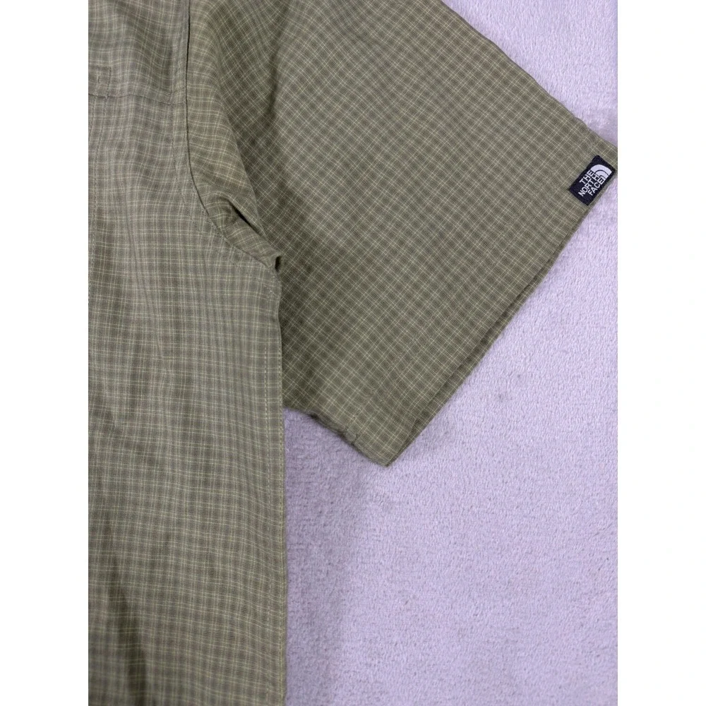 The North Face Plaid Hiking Shirt Men's L‎ Green Short Sleeve Button Up Outdoor
